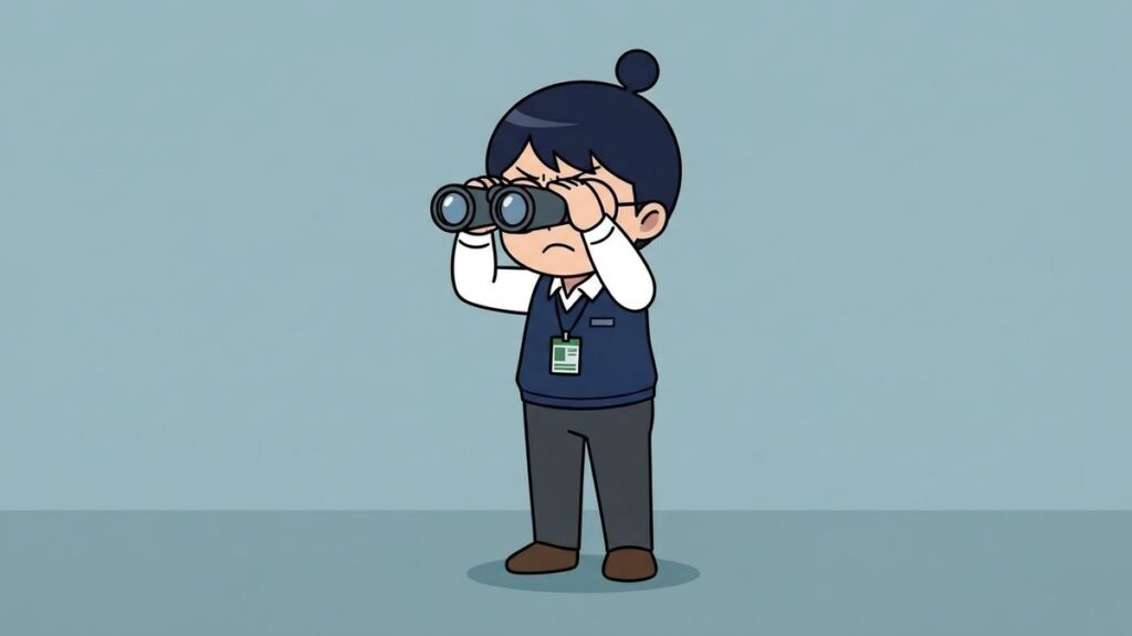 双眼鏡をのぞくサカ丸のイラスト
