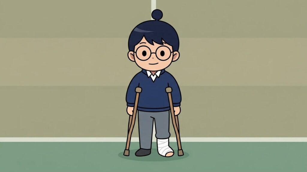 松葉杖をついたサカ丸のイラスト