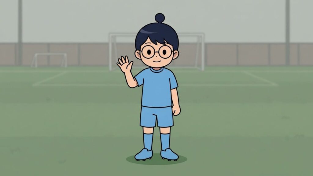 新しい練習着で手を振るサカ丸のイラスト