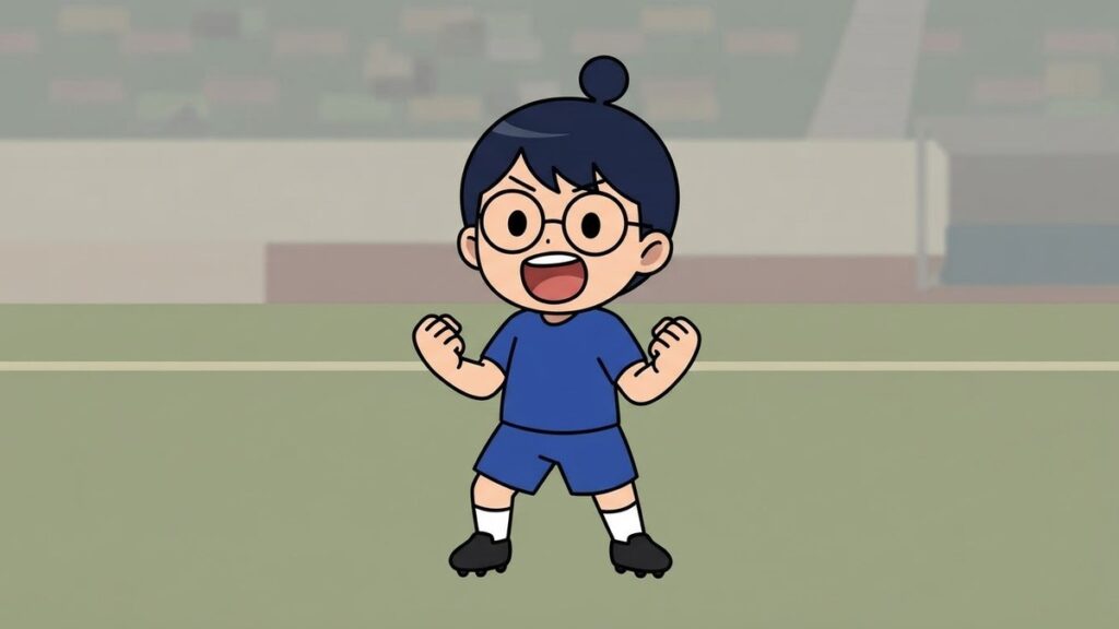 ガッツポーズで雄叫びを上げるサカ丸のイラスト