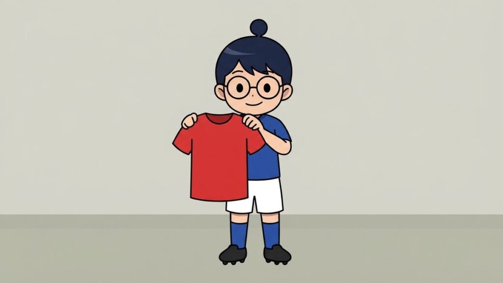 新しいユニフォームを掲げるサカ丸のイラスト