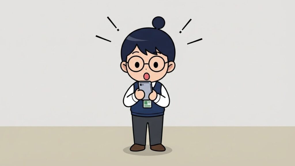 スマートフォンを見て驚くサカ丸のイラスト