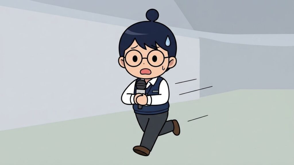 マイクを持って駆け出すサカ丸のイラスト
