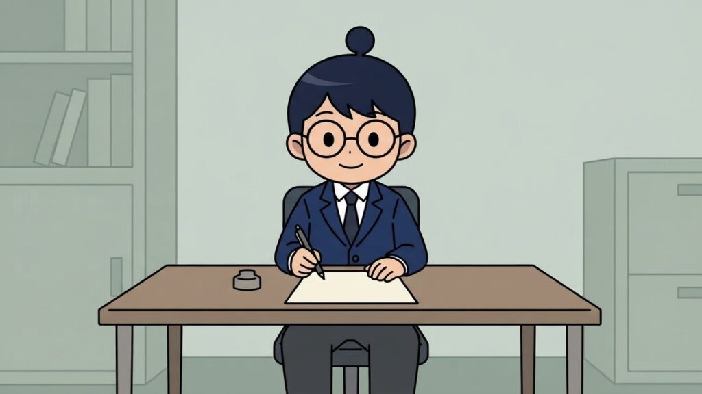 契約書にサインするサカ丸のイラスト
