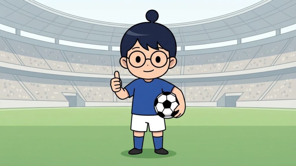 スタジアムで親指を立てるサカ丸のイラスト