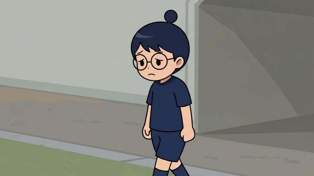 肩を落としてピッチを去るサカ丸のイラスト